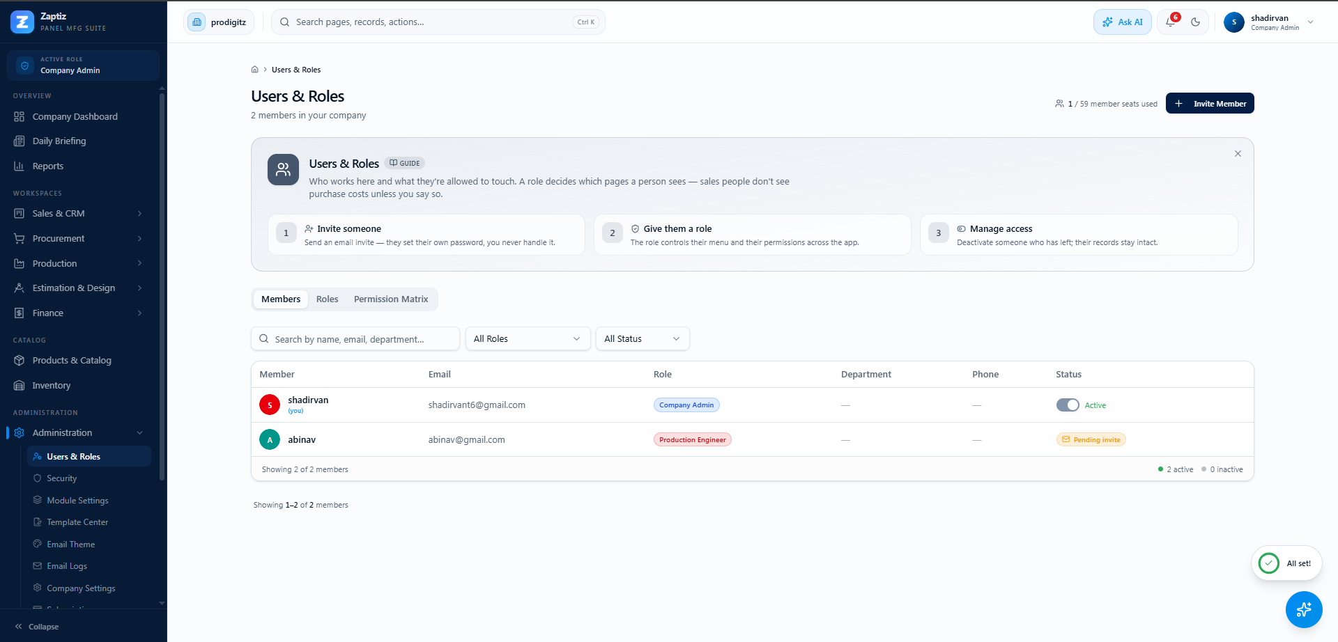 Users, Roles &amp; Invitations